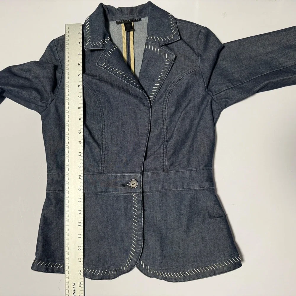 Apostrophe Womens Denim Jacket Blue White Contrast Stitching Blazer Style Size 2